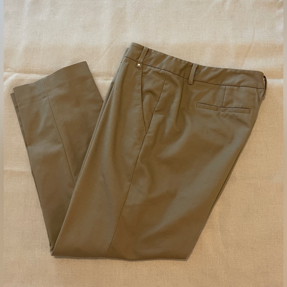 Tahari Cropped Neutral Taupe Flat Front/Zip Slim Pants | 8